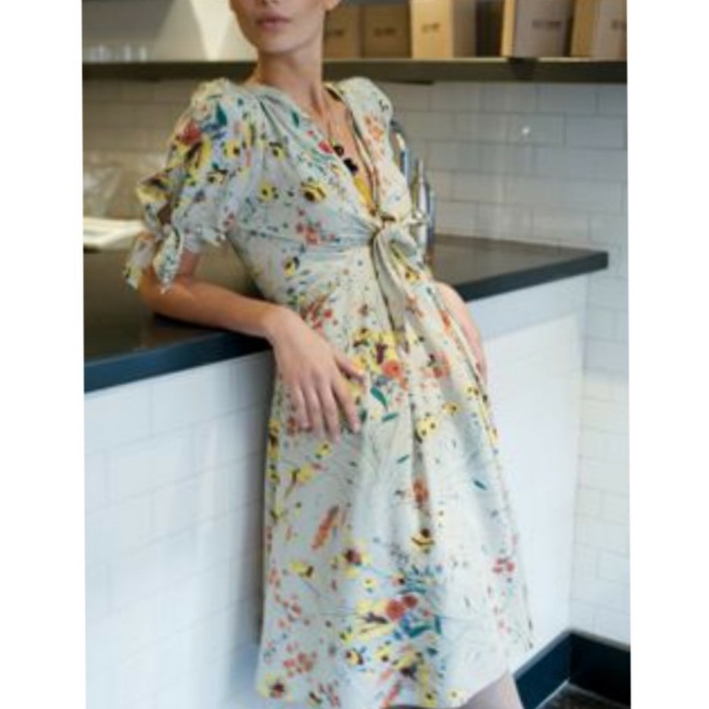 Baraschi Silk Floral Bijoux Doux Front Knot Dress